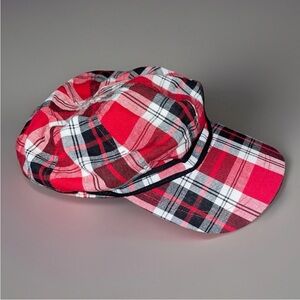 Vintage Women’s Sun N Sand Newsboy Cap Hat Red Back & White Plaid w Buckle